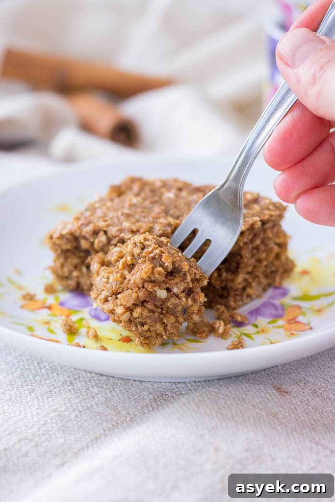 Healthy Cinnamon Roll Oatmeal Bake with hemp seeds