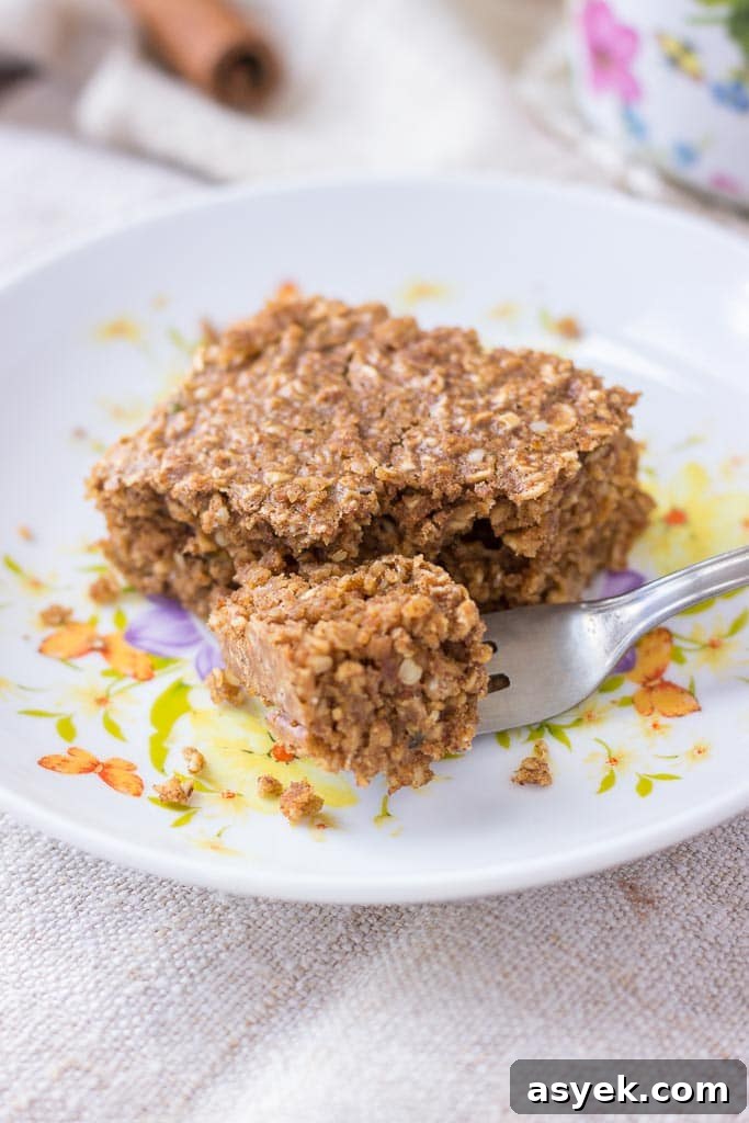 Baked oatmeal with oats cinnamon and hemp seeds