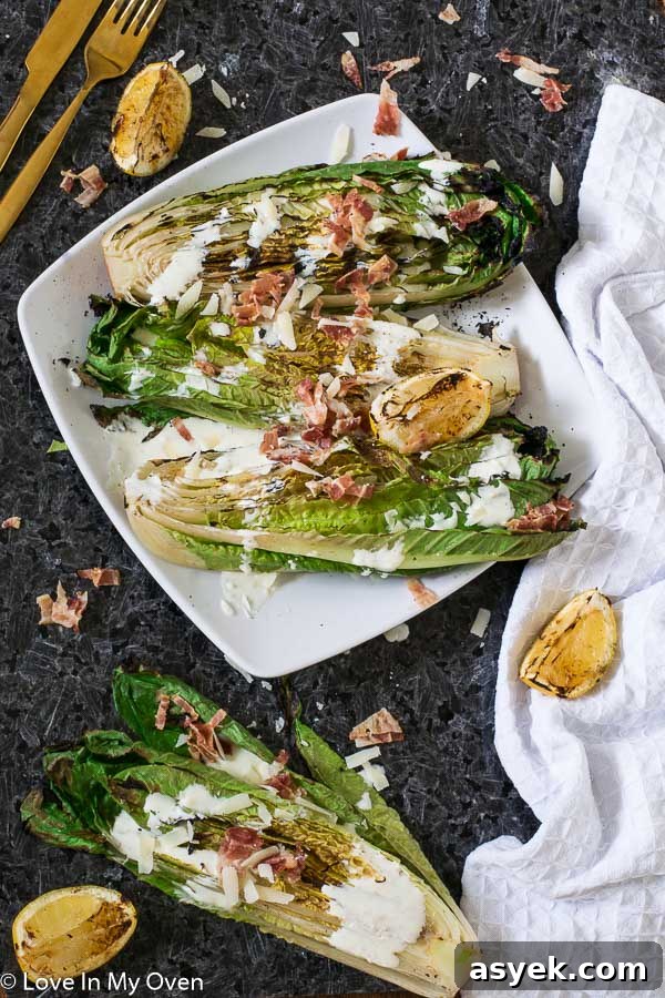 Grilled Romaine Caesar Salad with Crispy Croutons 2 Grilled romaine hearts
