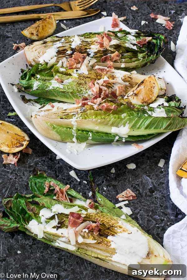 Grilled Romaine Caesar Salad with Crispy Croutons 3 Grilled romaine with Caesar dressing