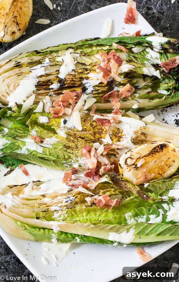 Grilled Romaine Caesar Salad with Crispy Croutons 5 Finished grilled romaine Caesar