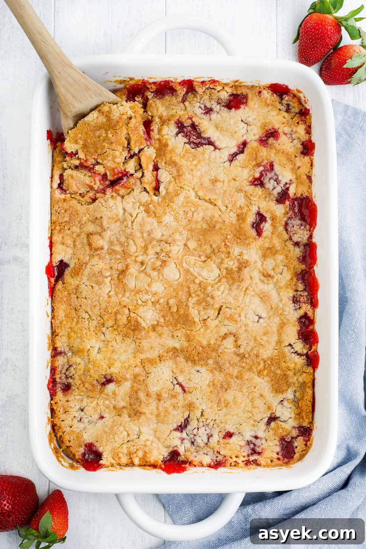 Baked strawberry dump cake fresh from the oven.