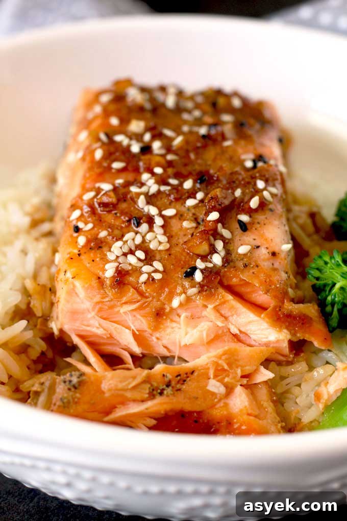 Oven-Baked Honey Ginger Glazed Salmon Recipe 2 Flaky Oven Baked Salmon topped with sesame seeds