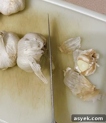 Roasted Garlic Slicing Off Tops