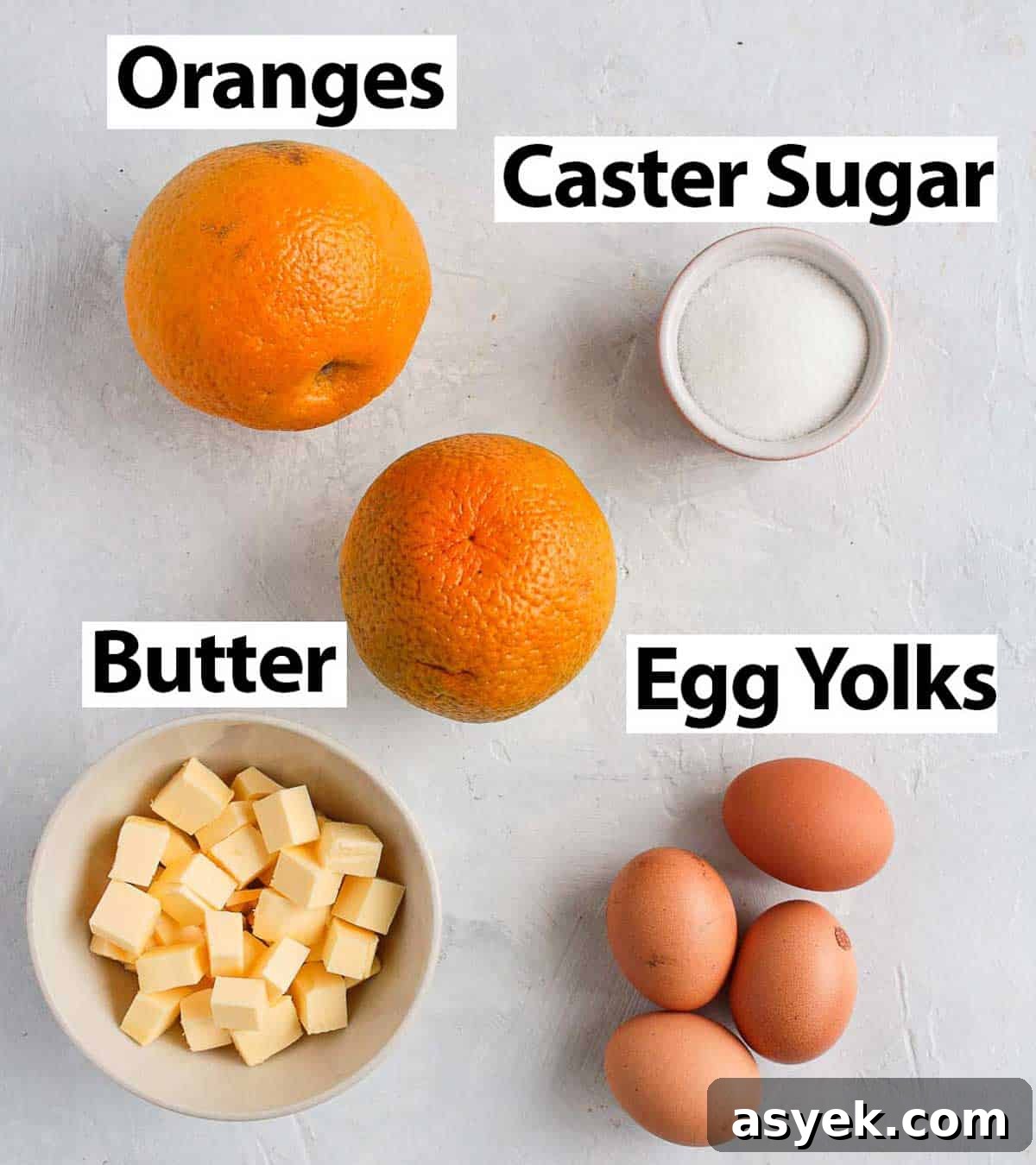 Ingredients on a white surface