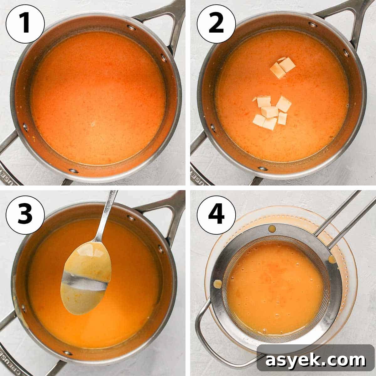Process shot collage: making the orange curd in a saucepan