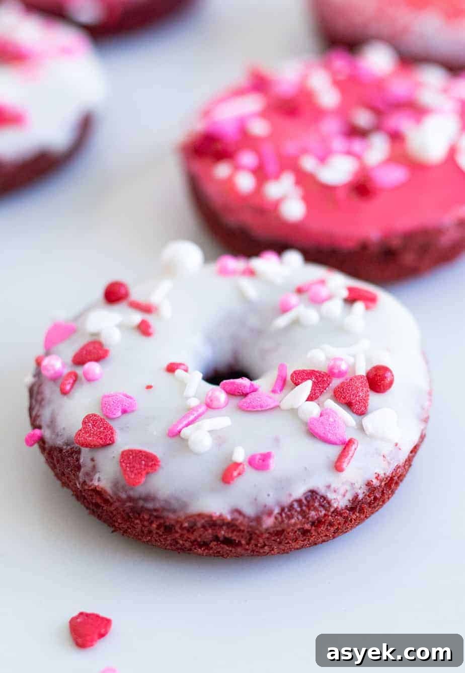 Homemade Red Velvet Baked Donuts with Cream Cheese Glaze 6 close up of red velvet donut
