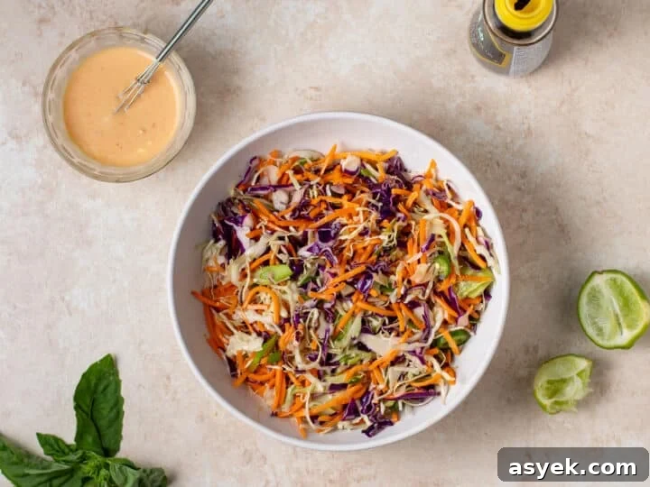 finished sesame slaw with cabbage, carrots and lime juice