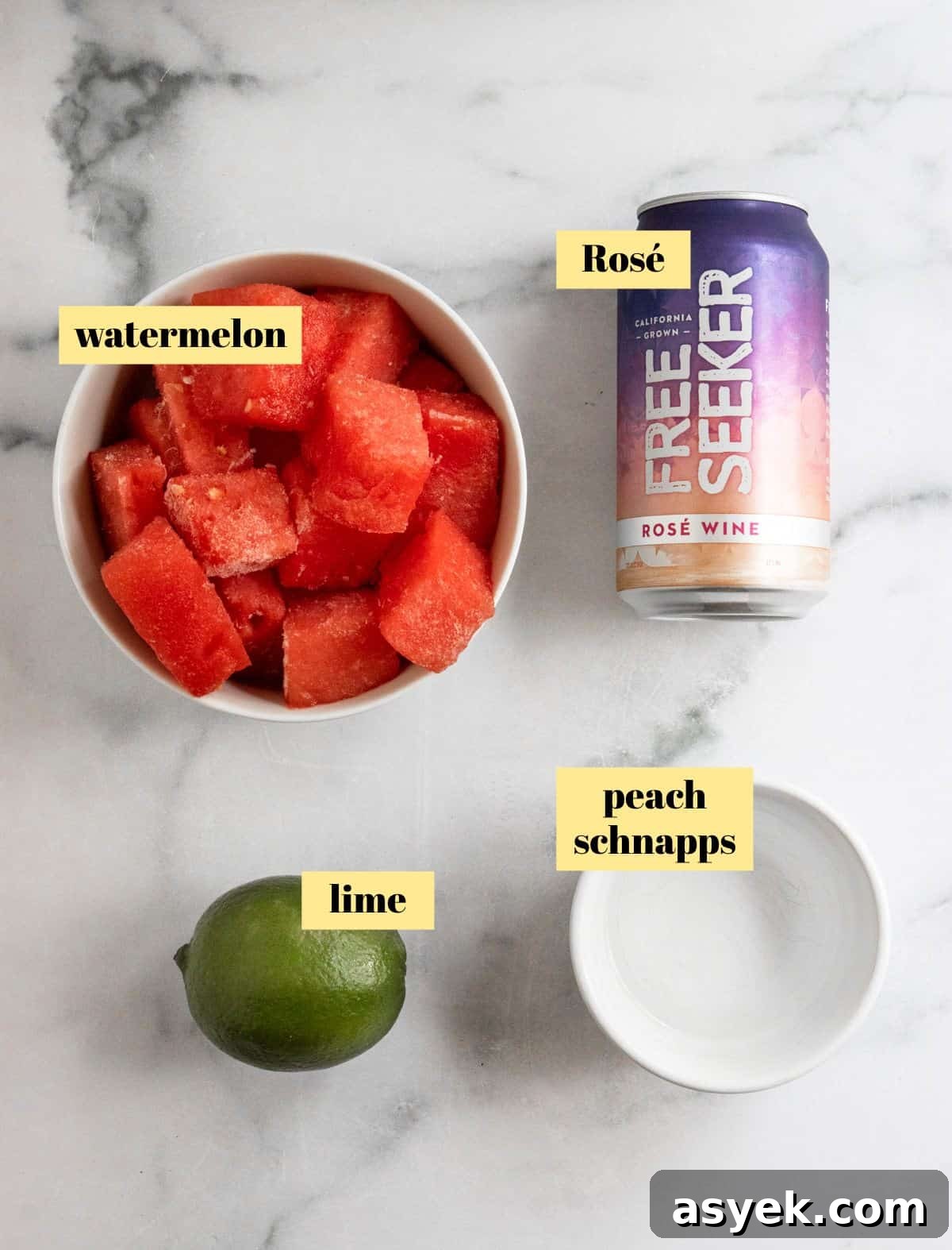 Rose, lime, watermelon and peach schnapps.