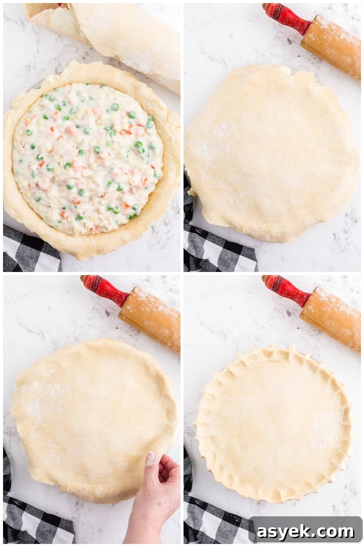 Add the creamy filling to the bottom crust then placing the top one on.