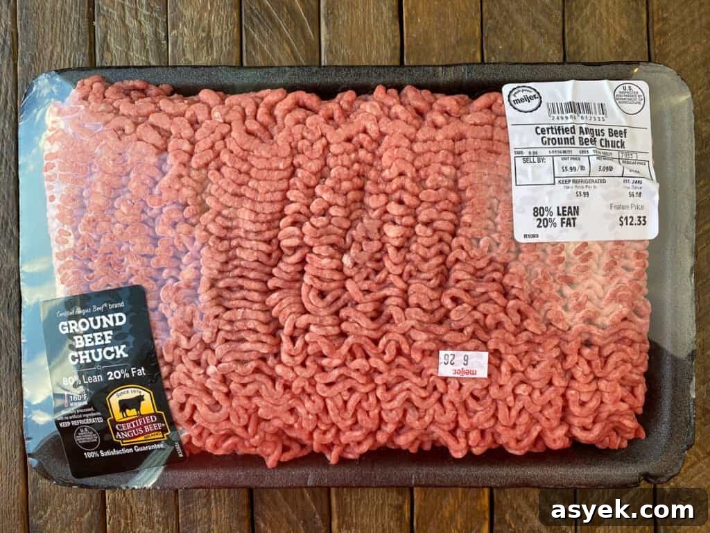 Package of certified Angus beef ground beef chuck 80% lean