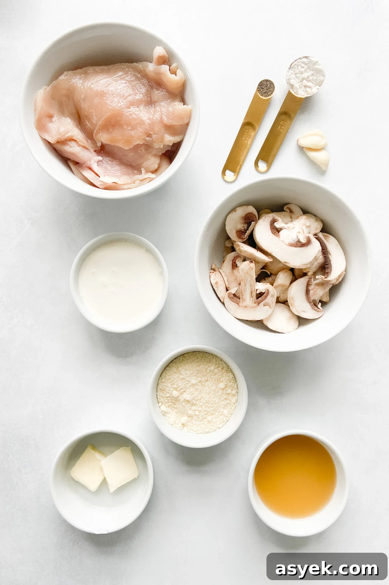 Creamy Garlic Mushroom Chicken Skillet 3 Ingredients to make creamy mushroom chicken. See recipe card for detailed ingredient quantities.