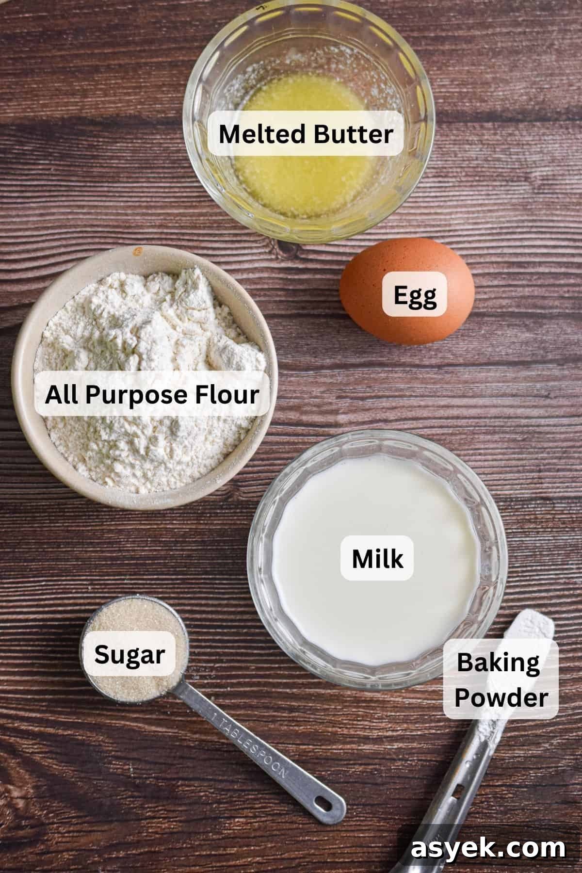 The pancake recipe for one ingredients are labeled.