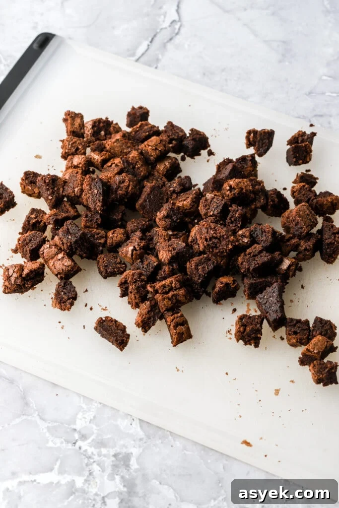 Fudgy Chocolate Brownie Cake Recipe 11 scrap brownies cut into mini pieces