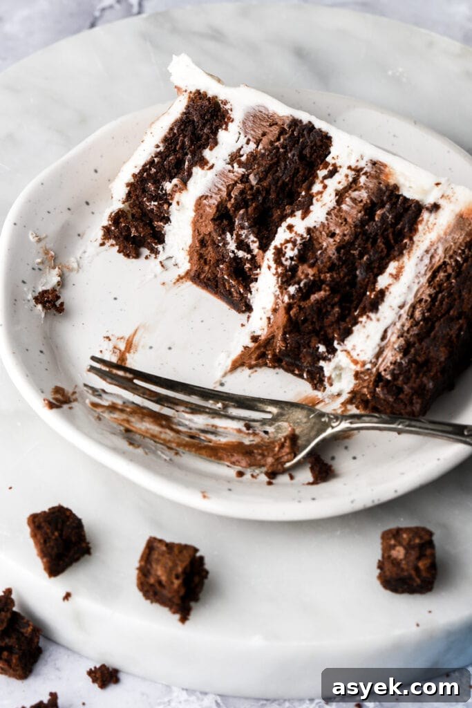 Fudgy Chocolate Brownie Cake Recipe 3 slice of brownie cake on a plate with a fork and little brownies