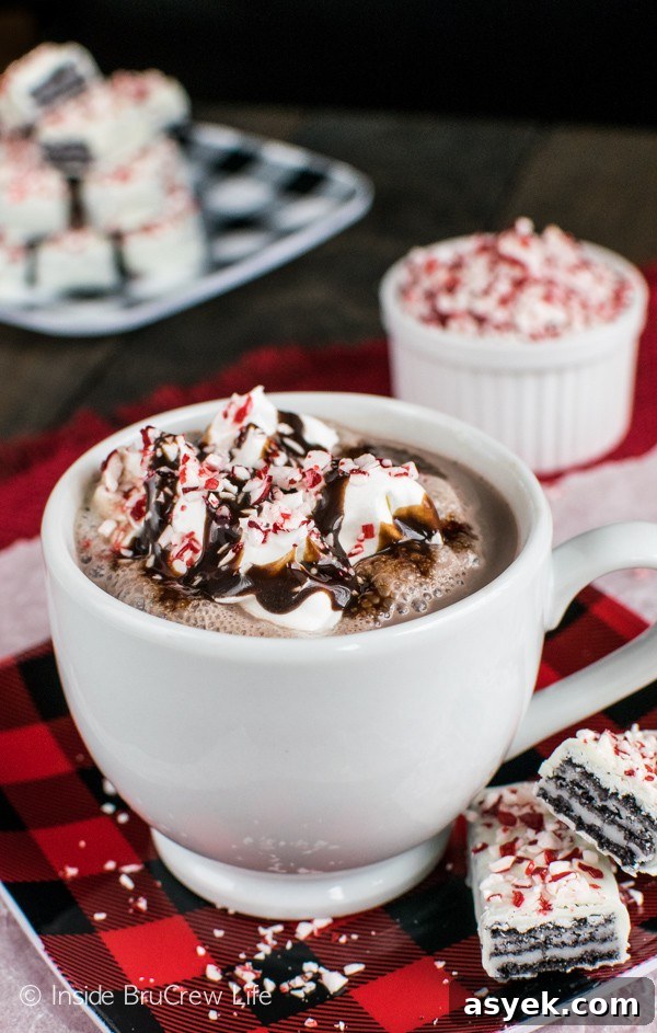Adding peppermint bits and coffee to this homemade hot chocolate makes a sweet mocha to sip on when it's cold outside.