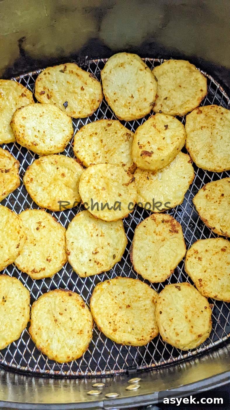 Crispy Air Fryer Potato Slices 9 Air fried potato slices after cooking