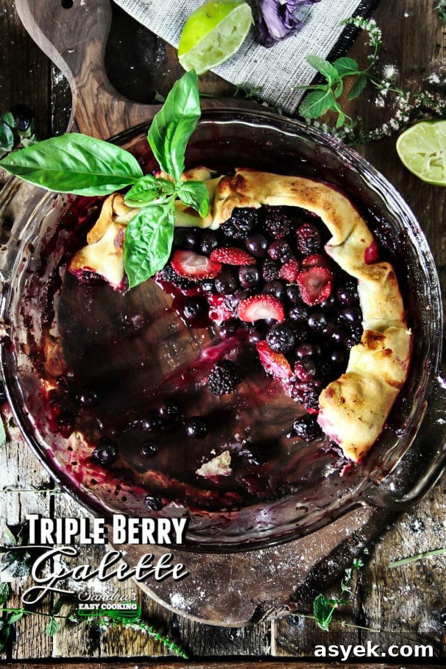 Close-up of galette crust and berries