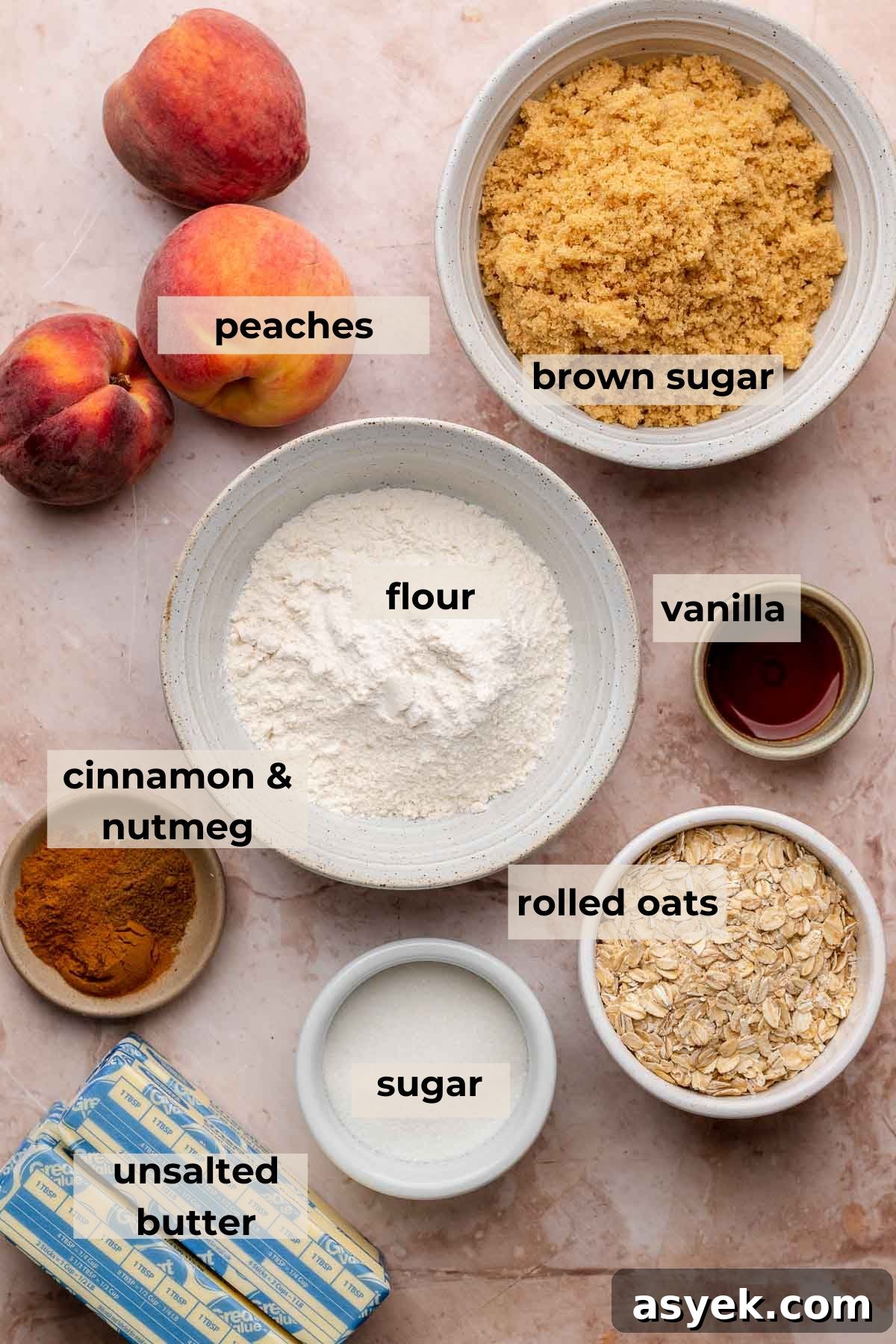 Brown Butter Peach Crumble Bars Recipe 3 Ingredients for brown butter peach crumble bars.