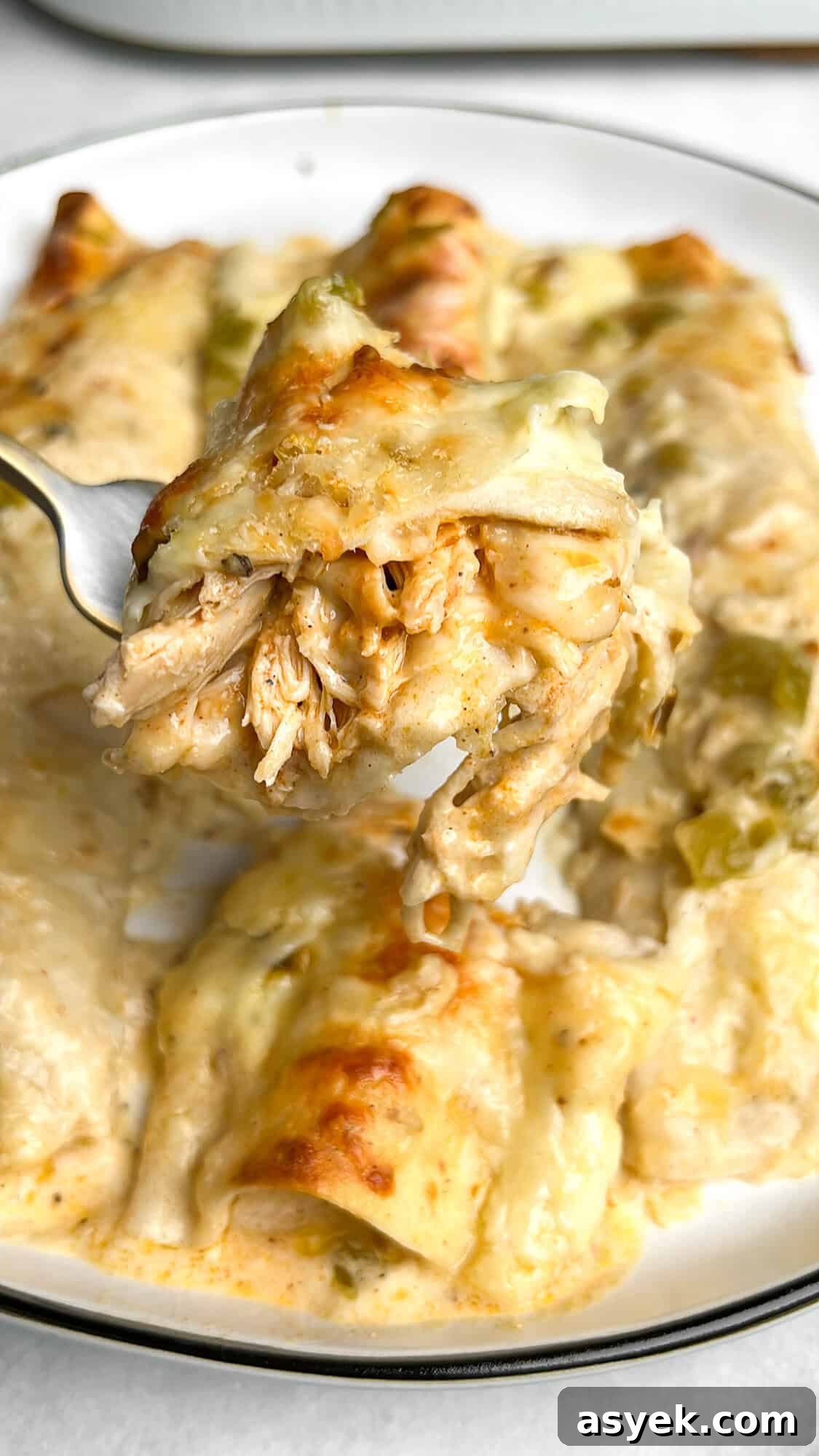 green chile chicken enchiladas on a plate