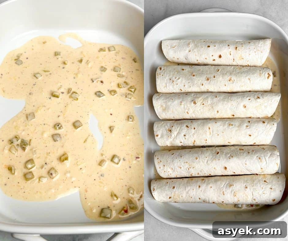 place enchiladas in the pan