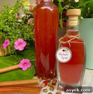 bottles of rhubarb simple syrup