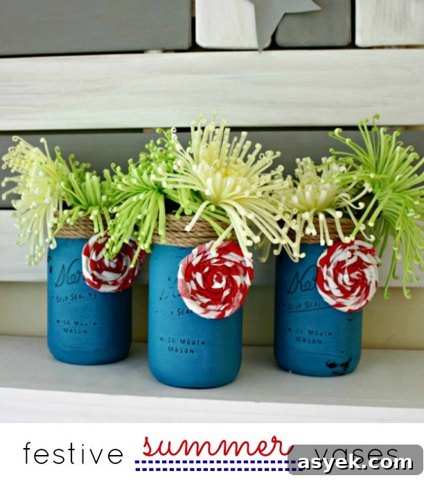 Festive Summer Mason Jar Vases - Oh My! Creative