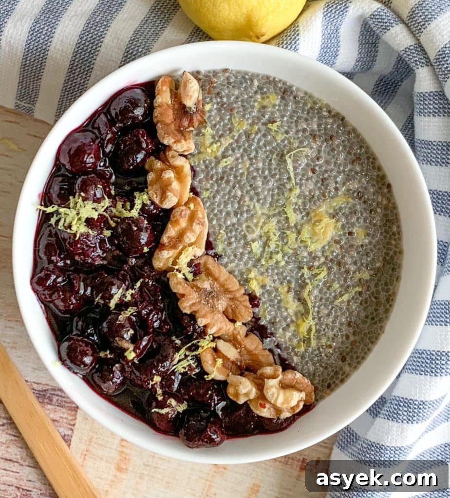 A bowl of Blueberry Lemon Chia Pudding makes a great healthy, nutritious breakfast
