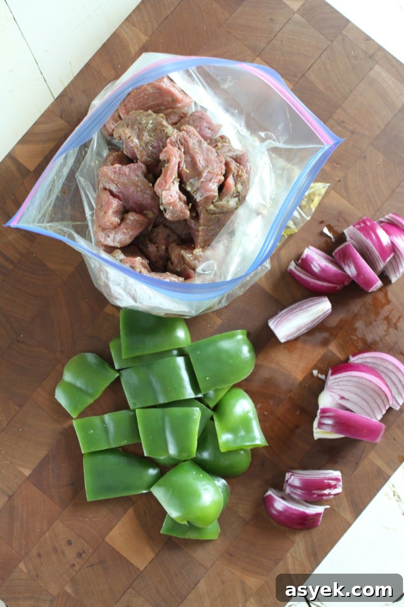 Ingredients for Lamb Souvlaki ingredients displayed for making lamb souvlaki