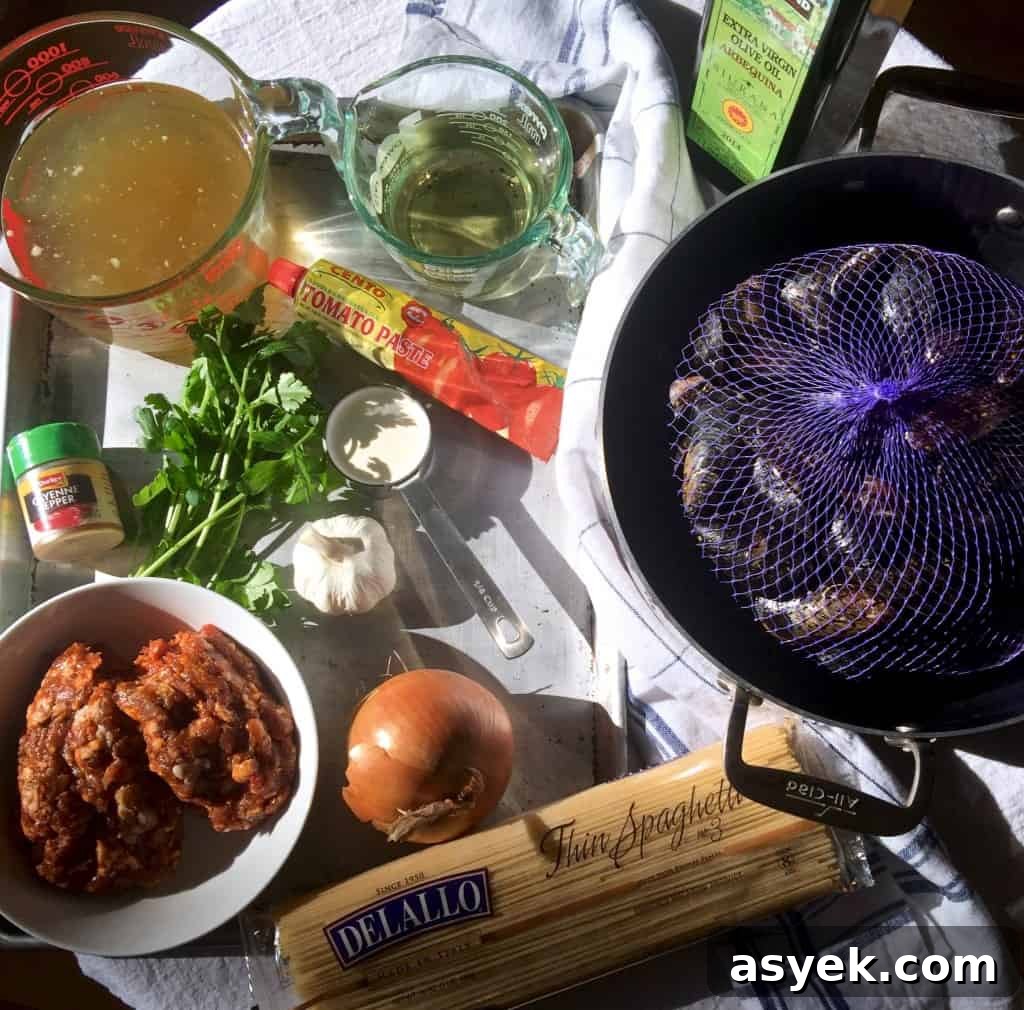 Spaghetti with Mussels and Chorizo