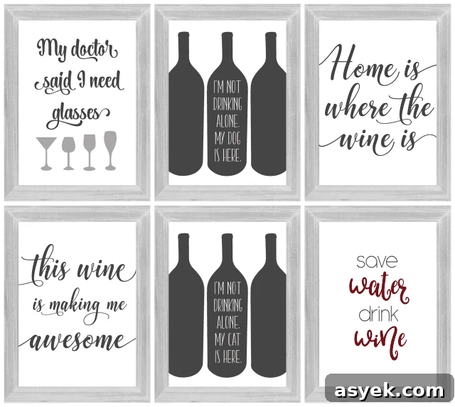 wine printables framed home decor