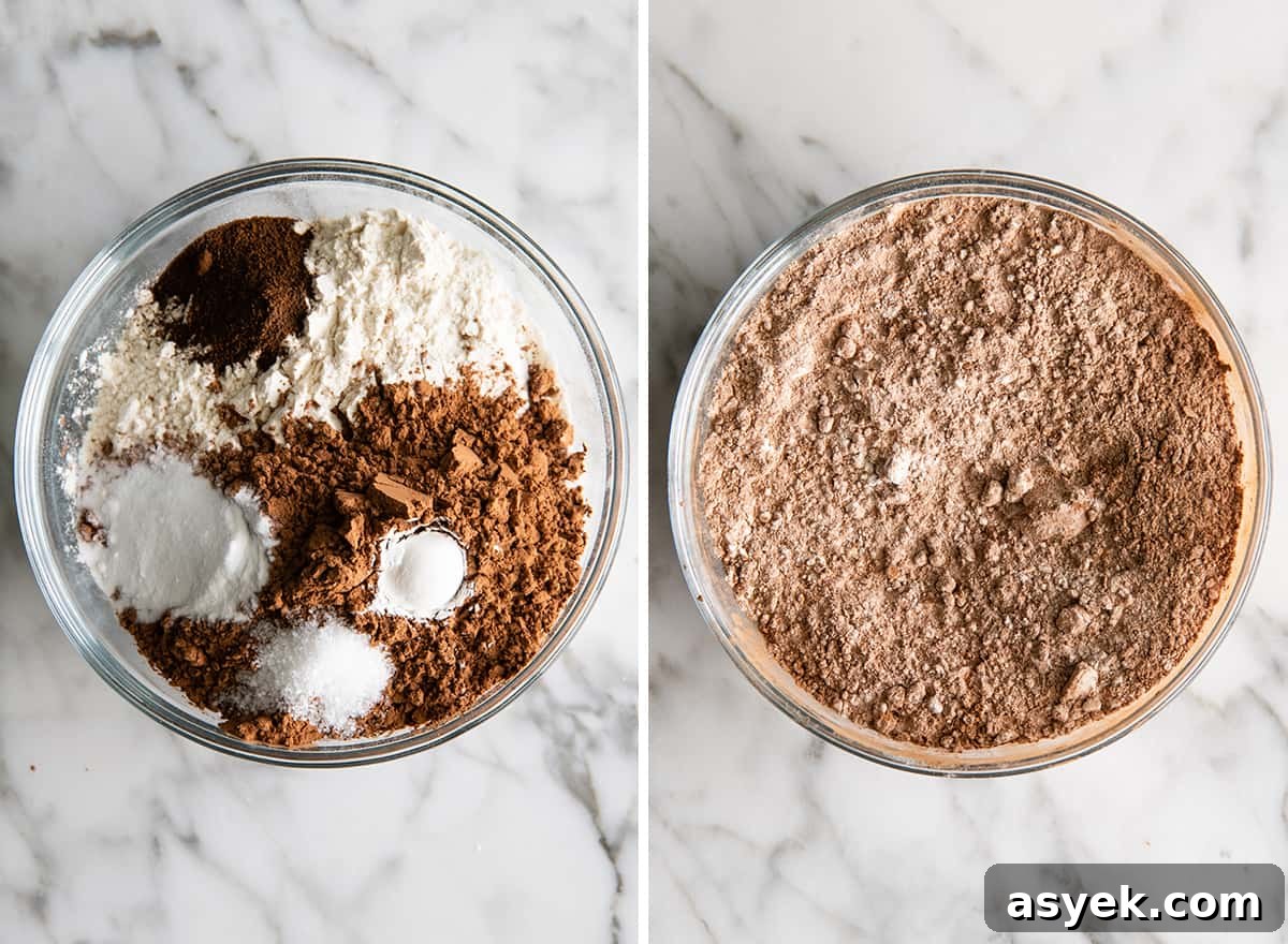 Moist Chocolate Zucchini Cake Recipe 3 two overhead photos showing how to make chocolate zucchini cake