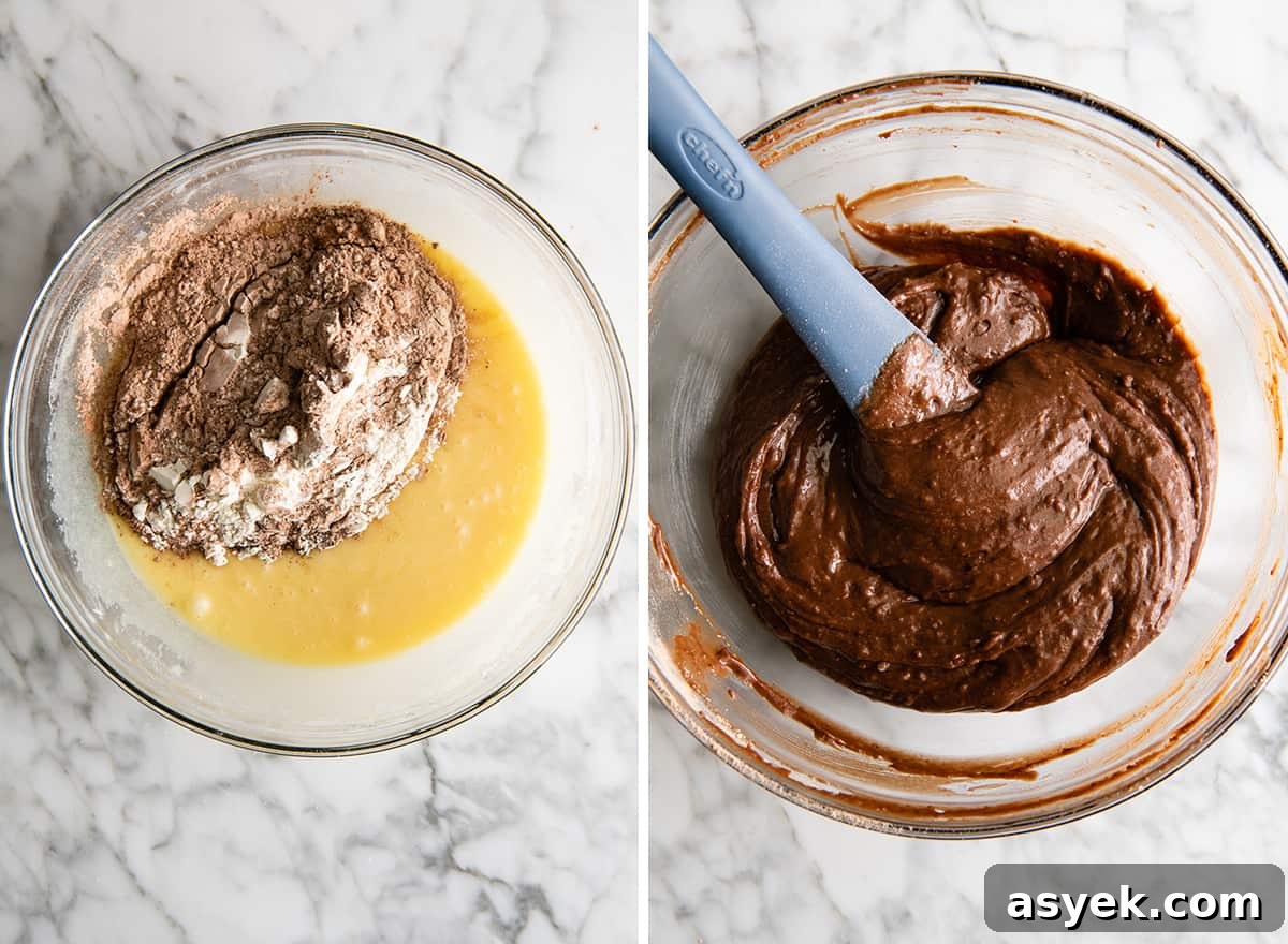 Moist Chocolate Zucchini Cake Recipe 5 two overhead photos showing how to make chocolate zucchini cake