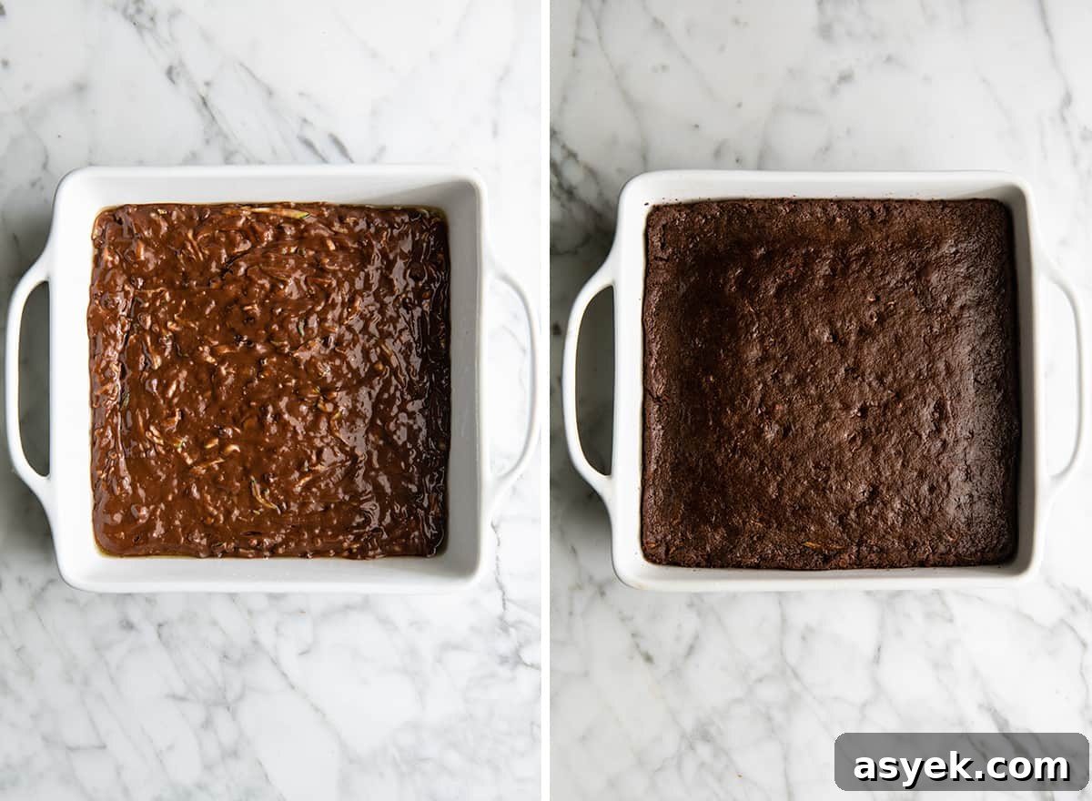 Moist Chocolate Zucchini Cake Recipe 6 two overhead photos showing how to make chocolate zucchini cake