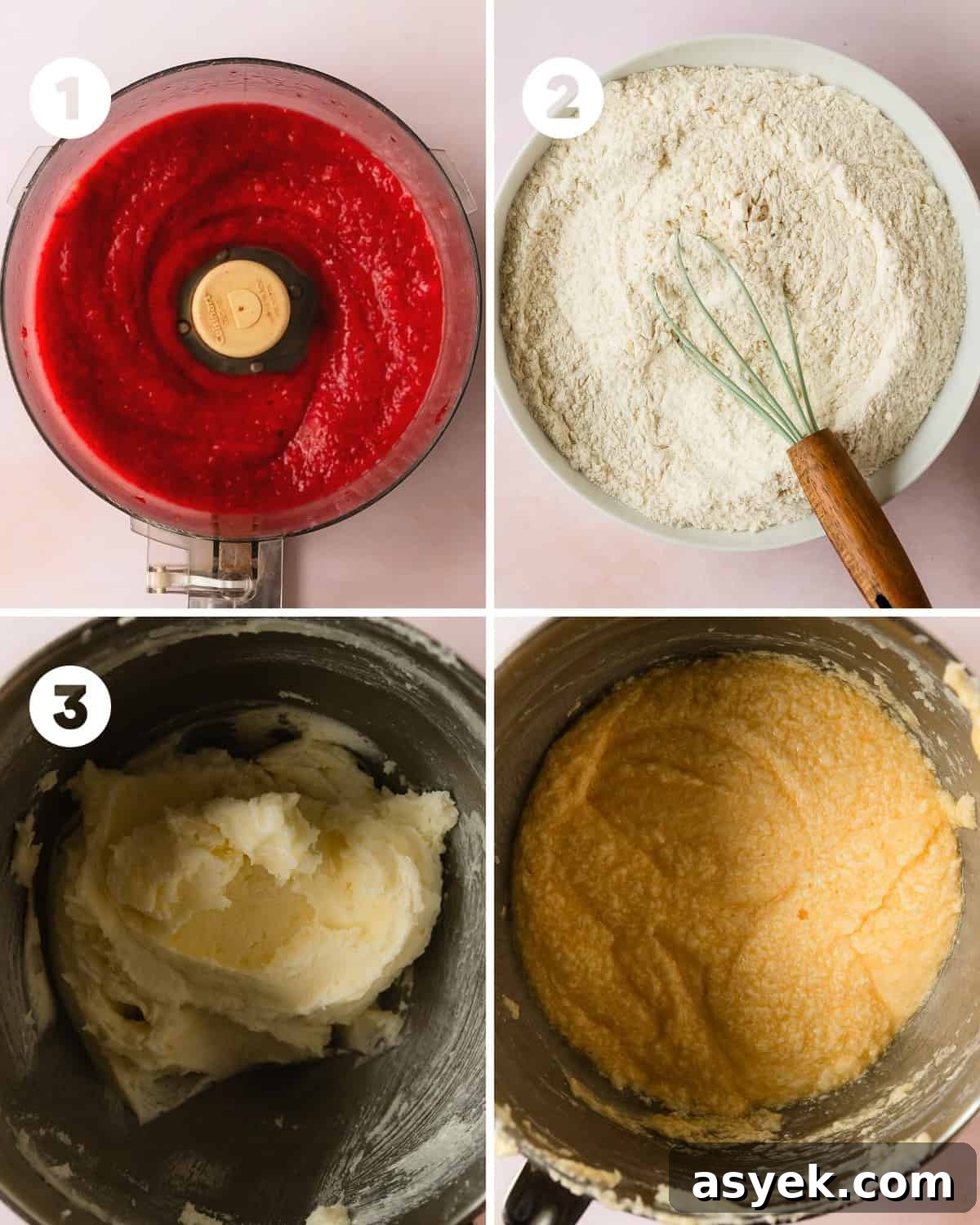Place the strawberries into a food processor (or blender). Puree the strawberries and transfer to a sauce pan. Cook the strawberries over medium heat until the strawberries thicken and reduce from 1 cup puree, down to ½ cup (120 ml). Remove from the heat and cool to room temperature. Reserve 2 - 3 tablespoons (30 - 45 ml) cooled strawberry puree for the glaze. Preheat the oven to 325 F (163 C). Move the middle rack to the next lowest position in your oven. Grease a 10- inch (12 cup capacity bundt pan) with nonstick spray. Use a pastry brush to work the nonstick spray into all the grooves of the pan. In a large bowl, whisk the flour, baking powder and salt together until well combined. In the bowl of a stand mixer fitted with paddle attachment, beat in the butter and sugar together until light and fluffy. This takes about 2 - 3 minutes at medium speed. On low beat in the eggs, strawberry extract and vanilla extract one at a time, waiting until the previous ingredient is just combined before adding the next. Mix until well combined. By hand or on the lowest mixing speed, mix the dry ingredients into the wet alternating with the remaining strawberry puree and sour cream until the batter is just combined.
