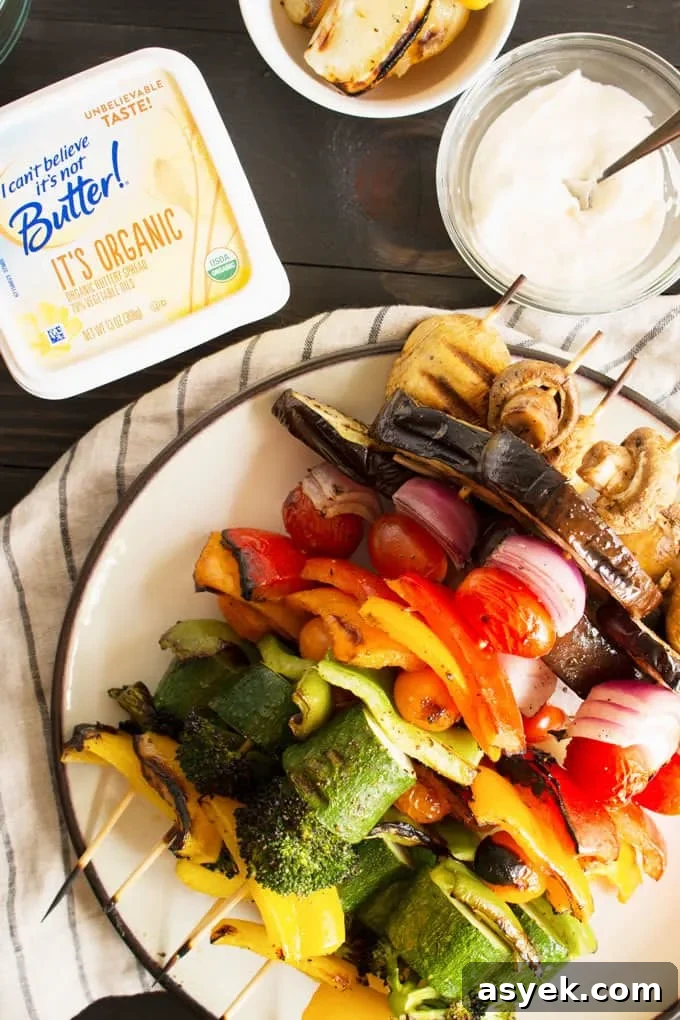 How to Make Grilled Rainbow Vegetable Kabobs 8 These rainbow veggie kabobs are the perfect summer side dish! Serve them with my delicious and easy to make grilled lemon garlic sauce.