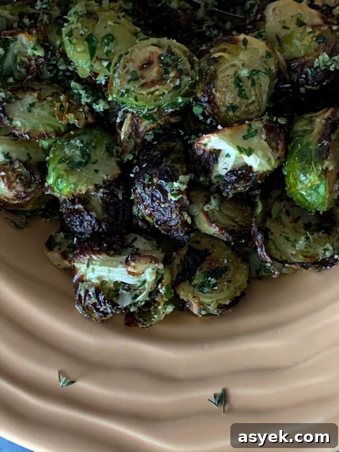 Roasted Brussels Sprouts with Lemon Zest, Parsley, Thyme, and Pecorino