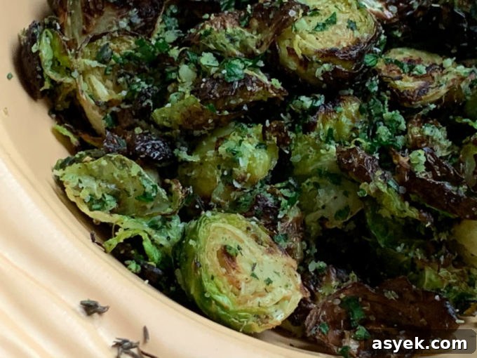 Roasted Brussels Sprouts with Lemon Zest, Parsley, Thyme, and Pecorino