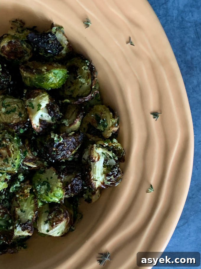 Roasted Brussels Sprouts with Lemon Zest, Parsley, Thyme, and Pecorino