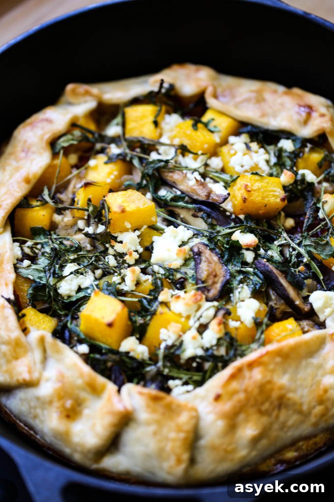 Autumn Savory Galette with Shiitake Mushroom, Butternut Squash, Tomato Jam with Gruyere & Goat Cheese