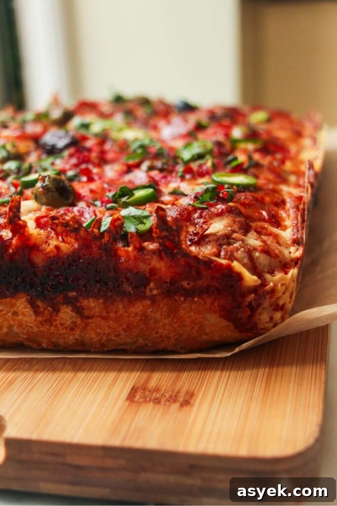 Pepperoni Focaccia Pizza Bread with Crispy Cheese Crust 14 Close up of focaccia pizza with crispy cheesy crust.