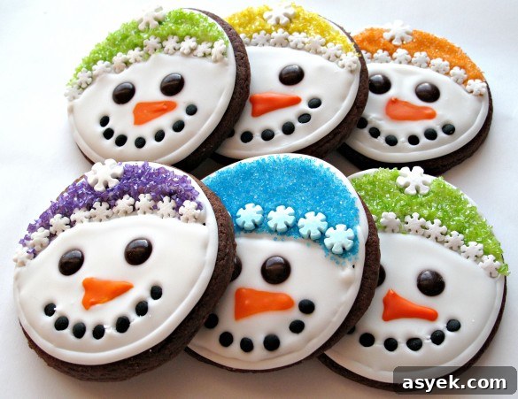 Iced Snowmen Sugar Cookies- easy directions and recipe for creating chocolate sugar cookies with snowmen smiles! | The Monday Box Iced Snowmen Sugar Cookies