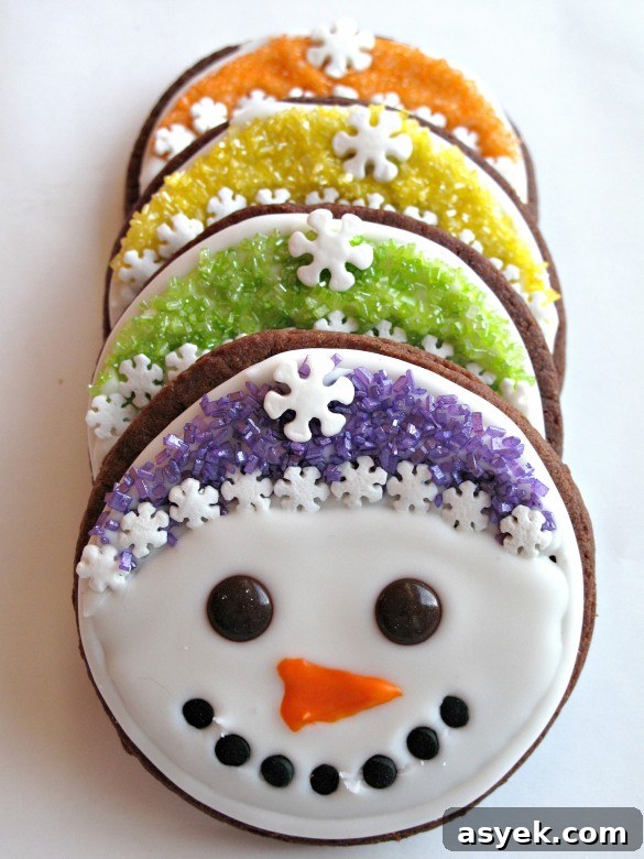 Iced Snowmen Sugar Cookies- easy directions and recipe for creating chocolate sugar cookies with snowmen smiles! | The Monday Box Iced Snowmen Sugar Cookies