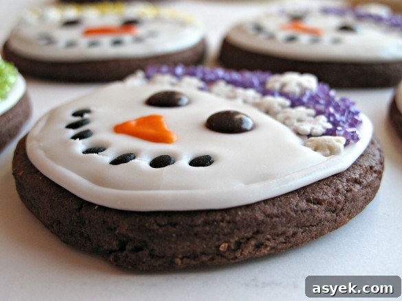 Iced Snowmen Sugar Cookies- easy directions and recipe for creating chocolate sugar cookies with snowmen smiles! | The Monday Box Iced Snowmen Sugar Cookies