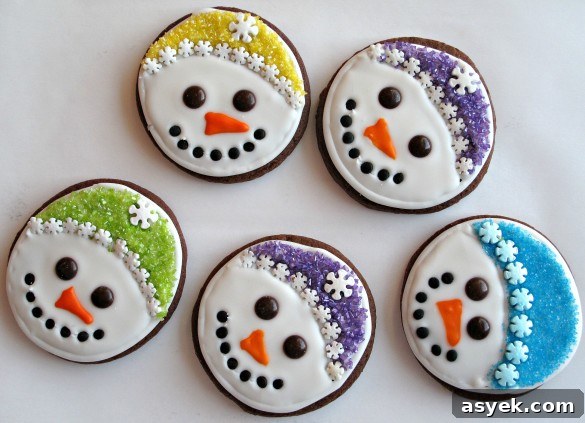 Iced Snowmen Sugar Cookies- easy directions and recipe for creating chocolate sugar cookies with snowmen smiles! | The Monday Box Iced Snowmen Sugar Cookies