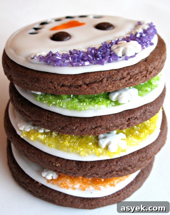 Iced Snowmen Sugar Cookies- easy directions and recipe for creating chocolate sugar cookies with snowmen smiles! | The Monday Box Iced Snowmen Sugar Cookies