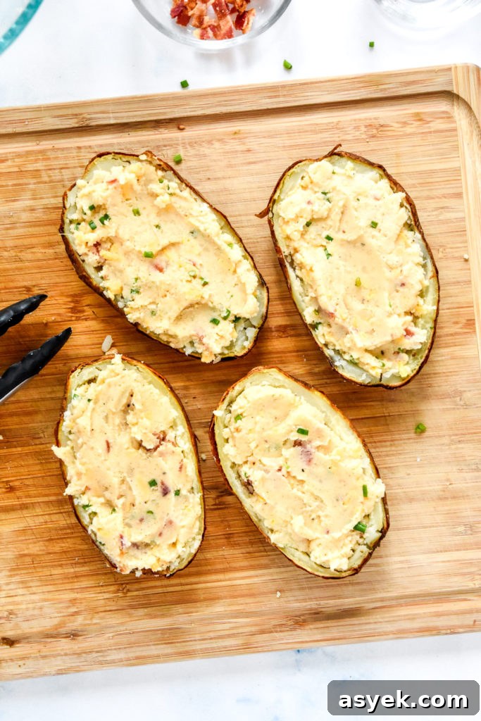 stuffed air fryer twice baked potatoes before adding toppings and baking again.