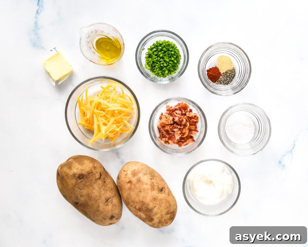 ingredients required for the air fryer twice baked potatoes before starting.
