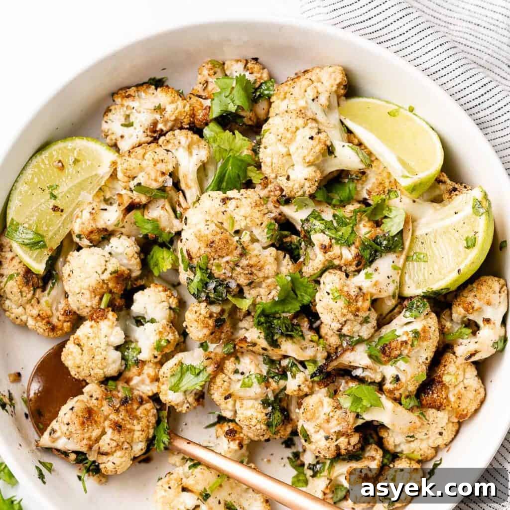 cilantro lime roasted cauliflower in bowl