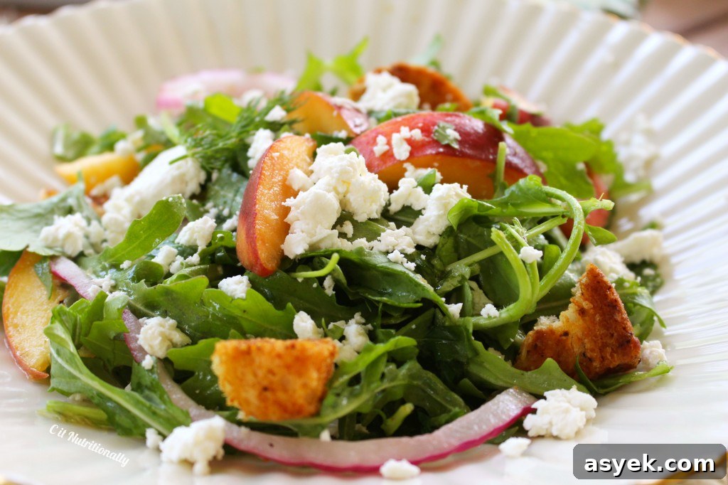 Purslane with Peaches, Feta, & Pickled Onions